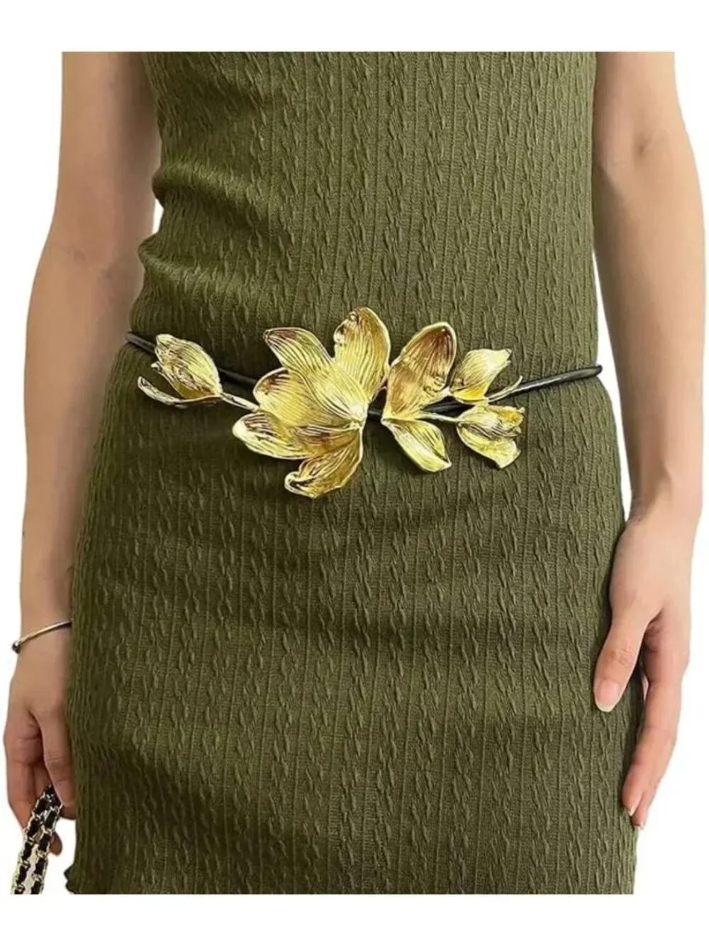 Elegant Retro Tulip Flower Waist Belt - Leather Rope Body Chain for Dresses